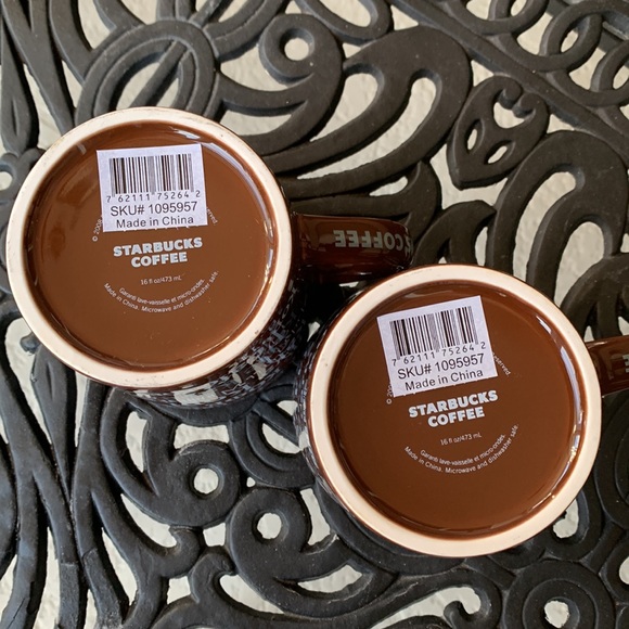 Set of Two brand NEW Starbucks mugs, brown with multiple language “coffee” motif - Picture 8 of 8